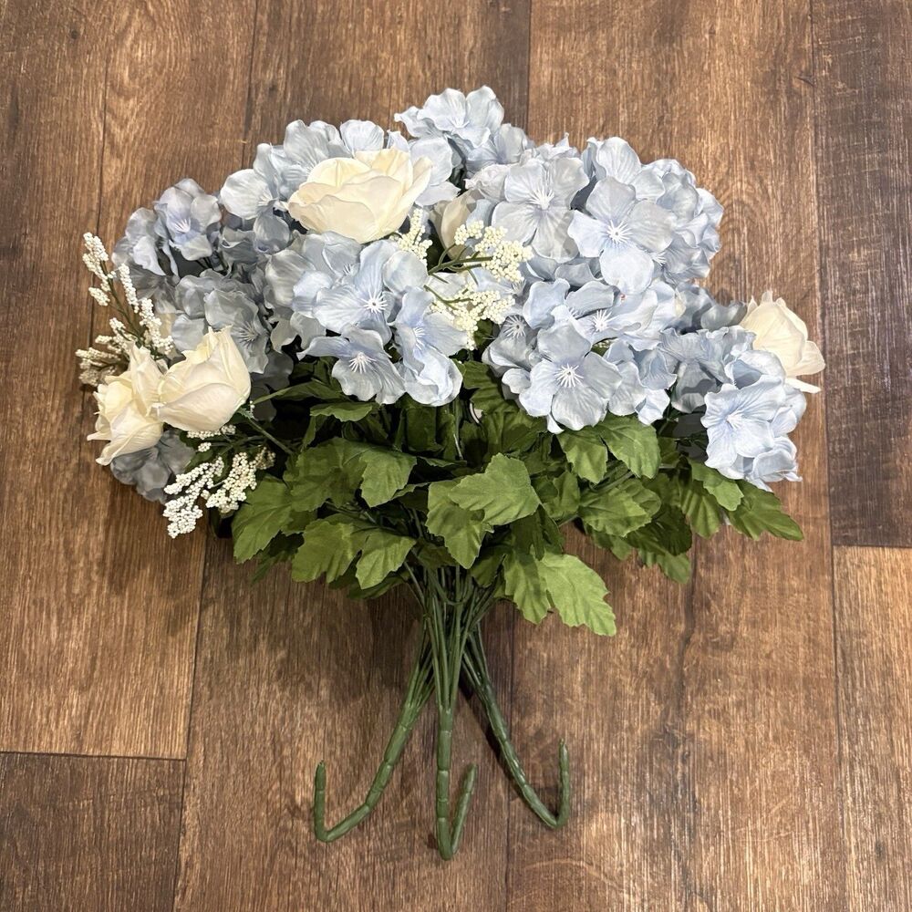 Set of 3 Blue Hydrangea & White Rose Artificial Floral Bushes Hobby Lobby